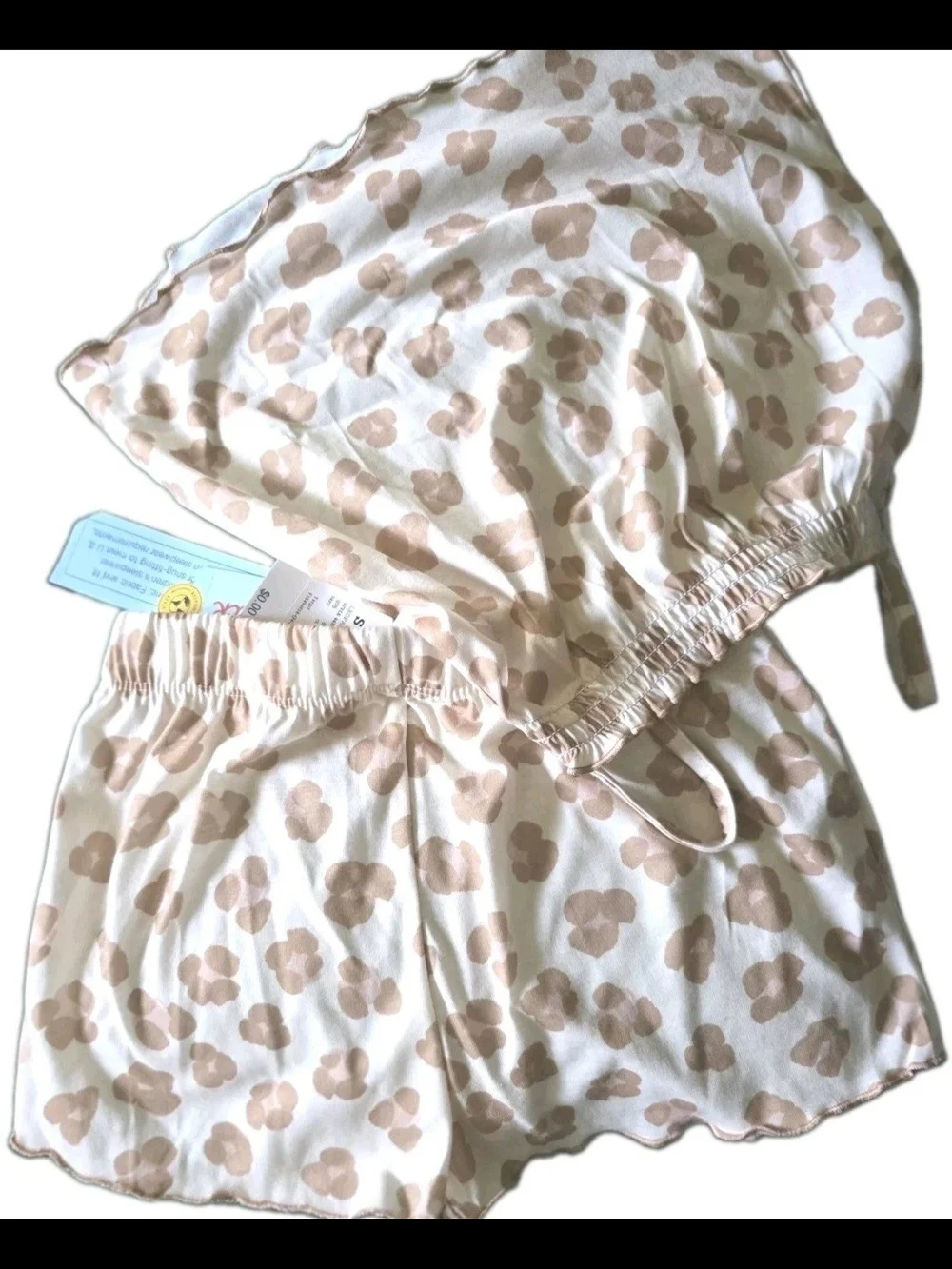 Cat & Jack Girls Beige/White Leopard Print Pajama Set, Size S (6/7)